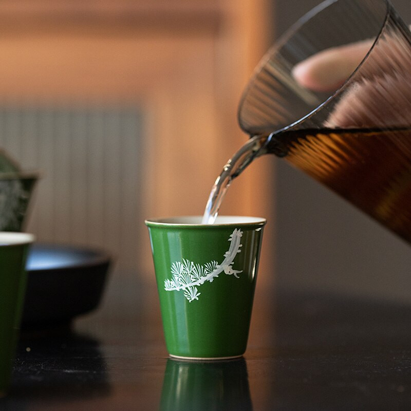 2db/szett 45 ml-es, kézzel festett Matsukaze Art kerámia teáscsésze japán smaragd máz kis butik egyszemélyes mesterpohár kung fu teás edény