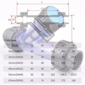 ID 20~63mm Прозрачен UPVC Y-образен филтър Аквариум за аквариум PVC конектор за тръби Филтри за напояване, Съединения на тръби за поливане на градината