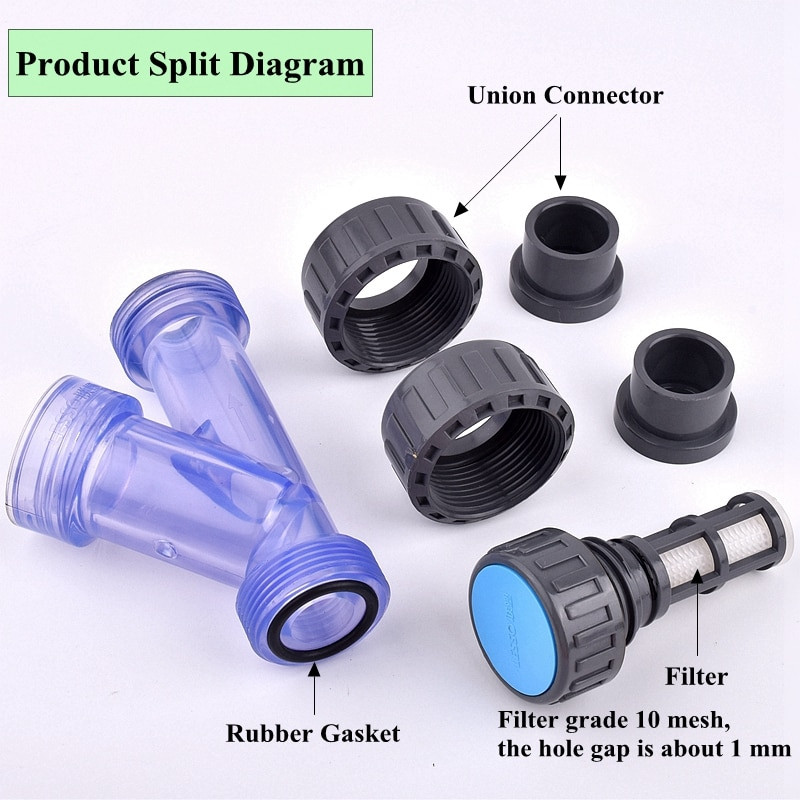 ID 20~63mm skaidrus UPVC Y tipo filtras Akvariumo žuvų bakas PVC vamzdžių jungtis Drėkinimo filtrai Sodo laistymo vamzdžių jungtys