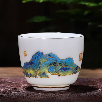 Kinijos suet Jade White porcelianinis arbatos puodelis Išskirtinis keraminis kavos puodelis Rankomis dažytas arbatos dubenėlis Buitinis arbatos rinkinys Master Cup 70 ml