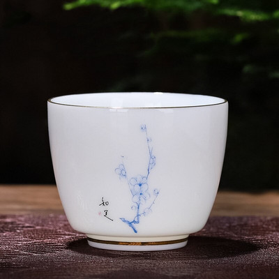 Kinijos suet Jade White porcelianinis arbatos puodelis Išskirtinis keraminis kavos puodelis Rankomis dažytas arbatos dubenėlis Buitinis arbatos rinkinys Master Cup 70 ml