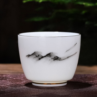 Kinijos suet Jade White porcelianinis arbatos puodelis Išskirtinis keraminis kavos puodelis Rankomis dažytas arbatos dubenėlis Buitinis arbatos rinkinys Master Cup 70 ml
