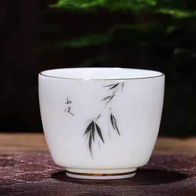 Kinijos suet Jade White porcelianinis arbatos puodelis Išskirtinis keraminis kavos puodelis Rankomis dažytas arbatos dubenėlis Buitinis arbatos rinkinys Master Cup 70 ml