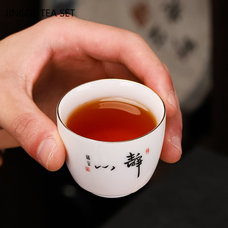 Kinijos suet Jade White porcelianinis arbatos puodelis Išskirtinis keraminis kavos puodelis Rankomis dažytas arbatos dubenėlis Buitinis arbatos rinkinys Master Cup 70 ml