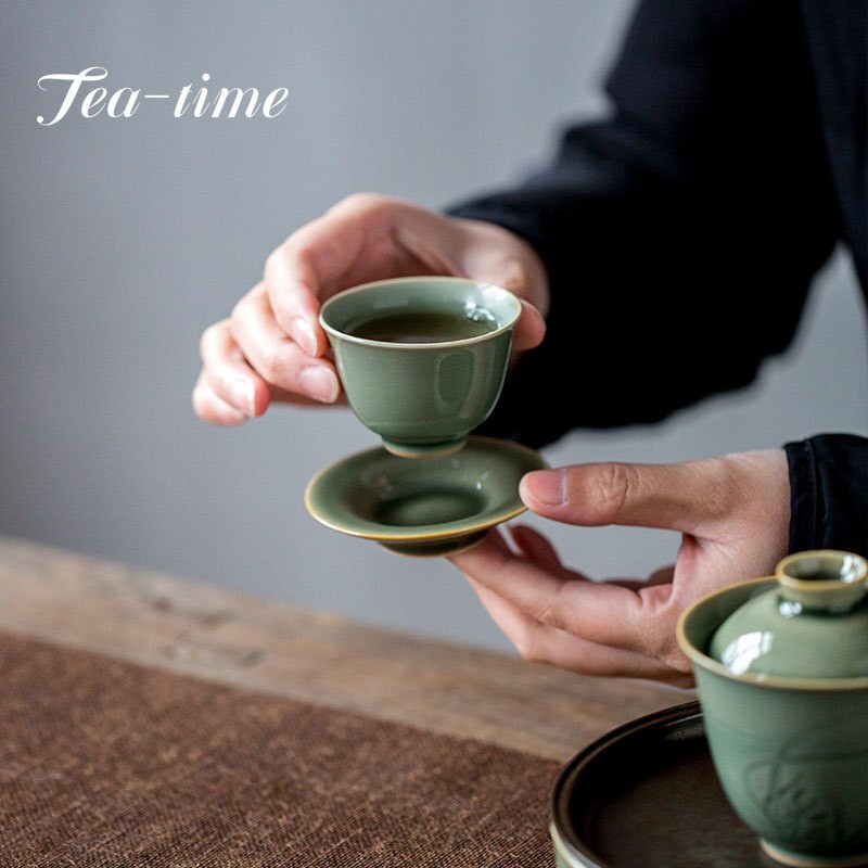 2db/szett 50 ml-es Boutique Yue Kiln Celadon kis teáscsésze Retro kerámia egycsészék háztartási kung fu tea mesterpohár teáskészlet kellékek