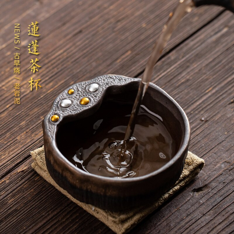 Nagy Lotus Seedpod Master Cup japán stílusú, kézzel készített aranyozott vasmáz teáscsésze teástál kerámia kung fu teáscsésze egypohár