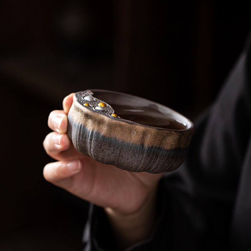 Nagy Lotus Seedpod Master Cup japán stílusú, kézzel készített aranyozott vasmáz teáscsésze teástál kerámia kung fu teáscsésze egypohár