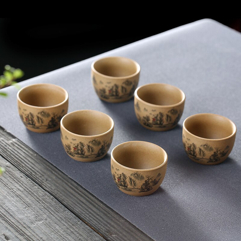 Set de ceai portabil din ceramică de călătorie de 6 buc. Ceașcă de ceai mică, ustensile de băut pentru uz casnic, porțelan albastru și alb, bol chinezesc pentru ceai Set de ceai