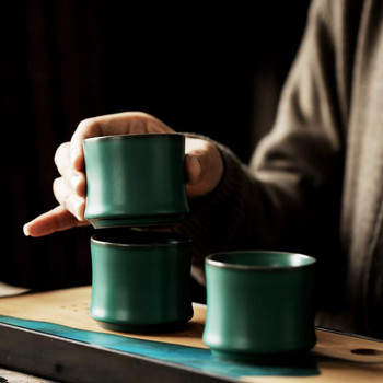PINNY 60ML Тъмнозелена керамична бамбукова чаена чаша Топлоустойчиви китайски кунг-фу чаши за чай Пигментирана купа за чай