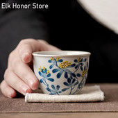 80 ml-es Retro tiszta kézzel festett virágos kerámia teáscsésze Dehua fehér porcelán ezüst szalagos kung fu tea nagy mesterpohár