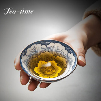 85 мл ретро синя и бяла порцеланова конусна чаша за чай против нагар, ръчно рисувана керамична купа за чай, чаша за медитация при пътуване, китайски сервиз за чай
