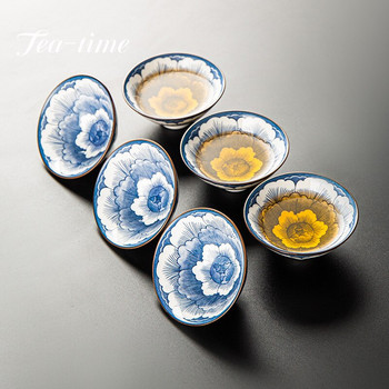 85 мл ретро синя и бяла порцеланова конусна чаша за чай против нагар, ръчно рисувана керамична купа за чай, чаша за медитация при пътуване, китайски сервиз за чай