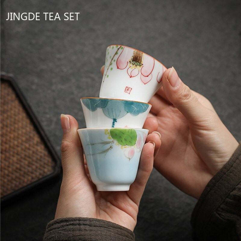1db kínai Jingdezhen kézzel készített porcelán teáscsésze háztartási, kézzel festett virágos teáscsésze kerámia mesterpohár személyes teáskészletek