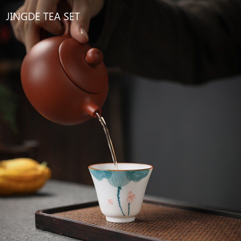 1db kínai Jingdezhen kézzel készített porcelán teáscsésze háztartási, kézzel festett virágos teáscsésze kerámia mesterpohár személyes teáskészletek