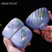 Kínai Boutique Ru kemence kerámia teáscsésze, kézzel festett virágmintás teástál otthoni teáskészlet utazási hordozható mesterpohár 100 ml