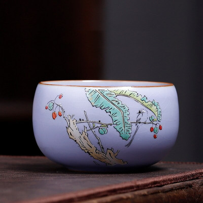 Kínai Boutique Ru kemence kerámia teáscsésze, kézzel festett virágmintás teástál otthoni teáskészlet utazási hordozható mesterpohár 100 ml