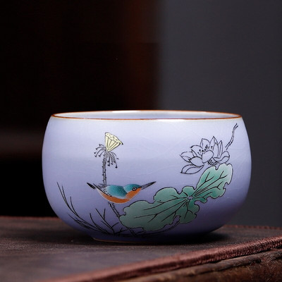 Kínai Boutique Ru kemence kerámia teáscsésze, kézzel festett virágmintás teástál otthoni teáskészlet utazási hordozható mesterpohár 100 ml