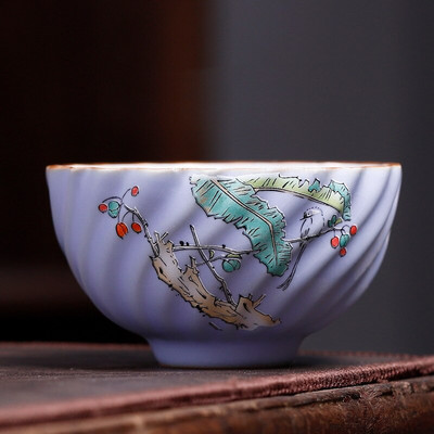 Kínai Boutique Ru kemence kerámia teáscsésze, kézzel festett virágmintás teástál otthoni teáskészlet utazási hordozható mesterpohár 100 ml