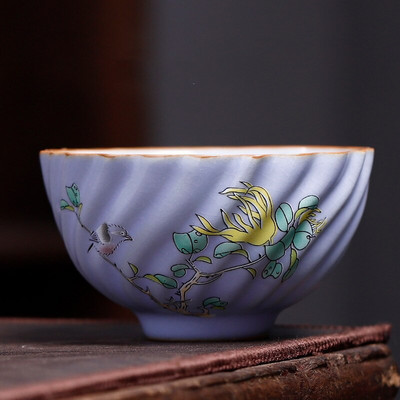 Kínai Boutique Ru kemence kerámia teáscsésze, kézzel festett virágmintás teástál otthoni teáskészlet utazási hordozható mesterpohár 100 ml