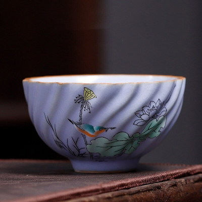 Kínai Boutique Ru kemence kerámia teáscsésze, kézzel festett virágmintás teástál otthoni teáskészlet utazási hordozható mesterpohár 100 ml