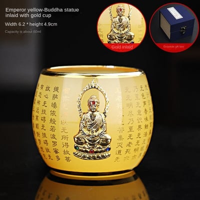 Arany berakásos Jade teáscsésze Jáde porcelán teáscsésze Színes mázas Sárkány Kupa Csúcsvonalú arany Buddha teáscsésze díszdobozban