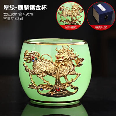 Arany berakásos Jade teáscsésze Jáde porcelán teáscsésze Színes mázas Sárkány Kupa Csúcsvonalú arany Buddha teáscsésze díszdobozban