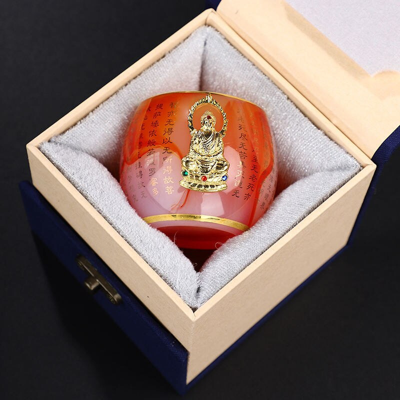 Arany berakásos Jade teáscsésze Jáde porcelán teáscsésze Színes mázas Sárkány Kupa Csúcsvonalú arany Buddha teáscsésze díszdobozban