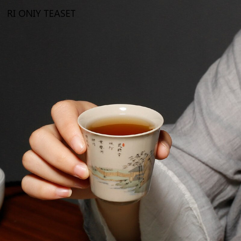 Tradicinis kinų keramikinis arbatos puodelis, nešiojamas kelioninis arbatos dubuo, buitinis porcelianinis arbatos rinkinys Pu'er Tie Guanyin rankų darbo arbatos puodelis 60 ml