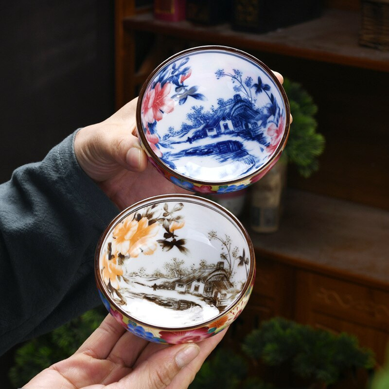 Badu.bg PINNY 160ML Jingdezhen Сини и бели порцеланови чаши за чай ...
