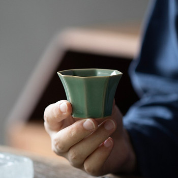 2 ΤΕΜ/Σετ Yue Kiln Celadon Tea Cup Εγχειρίδιο Creative Household Square Cup Μονό μικρό Master Cup Κεραμικό σετ τσαγιού Kung Fu