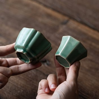 2PC/Комплект Yue Kiln Celadon Tea Cup Manual Creative Household Square Cup Single Small Master Cup Ceramic Kung Fu Tea Set Accessorie