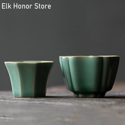 2 ΤΕΜ/Σετ Yue Kiln Celadon Tea Cup Εγχειρίδιο Creative Household Square Cup Μονό μικρό Master Cup Κεραμικό σετ τσαγιού Kung Fu