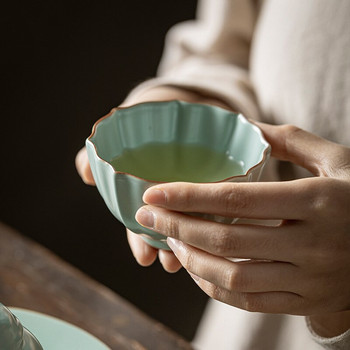 125ml Azure Porcelain Tea Bowl Χειροποίητο Ru Kiln Κεραμικό φλιτζάνι τσαγιού Lotus Petal Cup Kung Fu Tea Single Cup Ειδικά δώρα Master Cup