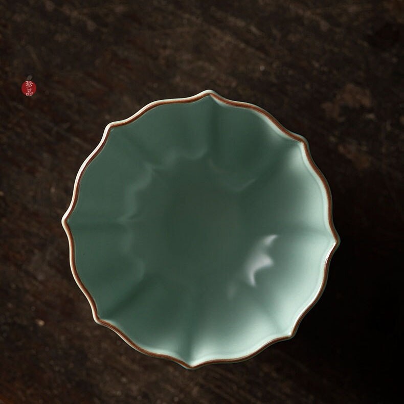 Bol de ceai din porțelan azur de 125 ml, făcut manual Ru Kiln, ceașcă de ceai din ceramică, ceașcă cu petală de lotus, ceai Kung Fu, o singură ceașcă, cadouri speciale pentru Master Cup