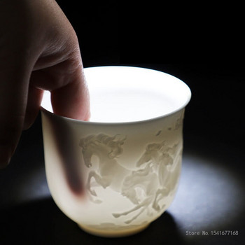 Сервиз за чай овнешка мазнина нефритова чаша за чай Kung Fu чаша за чай Heart Sutra Master Cup бяла порцеланова керамична чаша единична чаша купа за чай подарък чаша