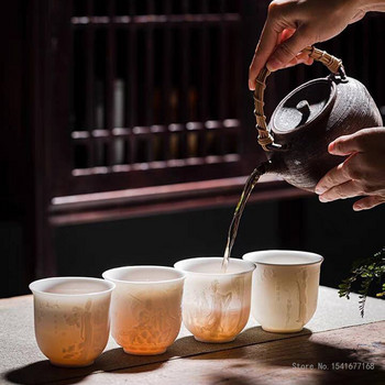 Сервиз за чай овнешка мазнина нефритова чаша за чай Kung Fu чаша за чай Heart Sutra Master Cup бяла порцеланова керамична чаша единична чаша купа за чай подарък чаша