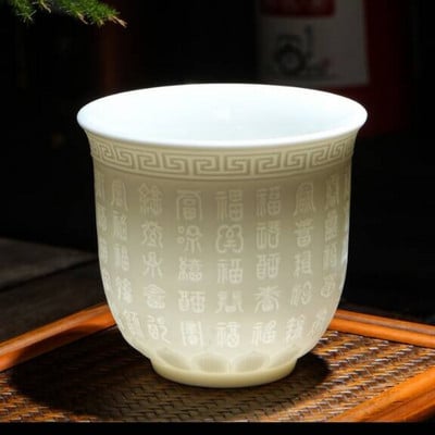 Teáskészlet birka zsíros jade teáscsésze Kung Fu teáscsésze Szív Szútra mester csésze fehér porcelán kerámia csésze egy csésze teástál ajándék csésze