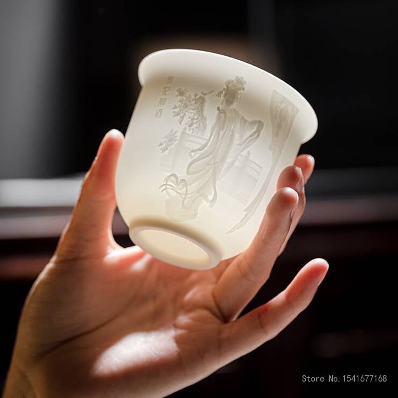 Teáskészlet birka zsíros jade teáscsésze Kung Fu teáscsésze Szív Szútra mester csésze fehér porcelán kerámia csésze egy csésze teástál ajándék csésze