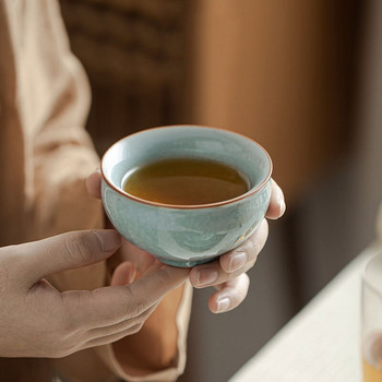 Китайска ръчно изработена ледена напукана чаша за чай Керамична майсторска чаша Домакинска ру пещ Порцеланова чаша за чай Фрост Цвете Лична купа за чай Чаени съдове