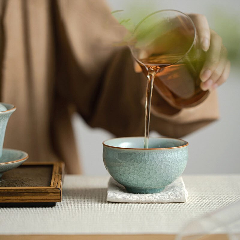 Kínai kézzel készített jégrepedt teáscsésze kerámia mesterpohár háztartási ru kemence porcelán teáscsésze fagyvirág személyes teástál teásedény