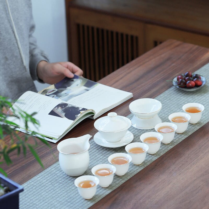 Birka zsíros jáde fehér porcelán teáscsésze Kínai kung fu teáskészlet Kerámia mesterpohár körvonala arany háztartási teáscsésze vizes csésze