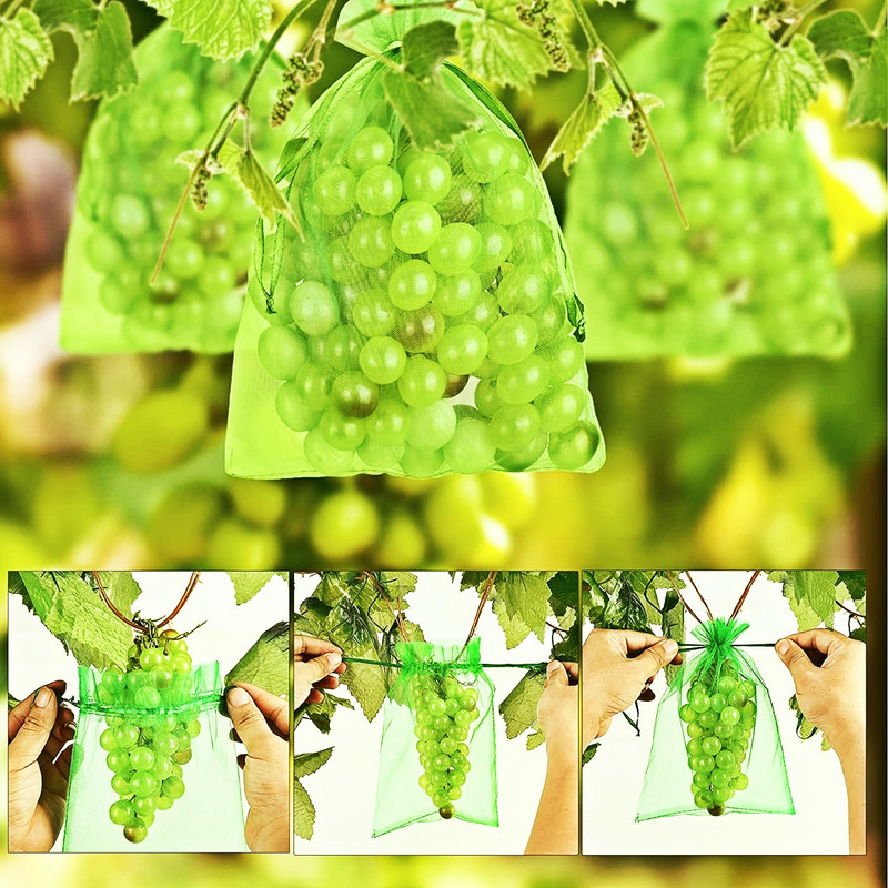 50 DB Szőlővédő táskák Eper Gyümölcs Madárellenes Kerti Kártevőirtó zacskók Hálós Licsi Cseresznyetáska Ültetőzsákok