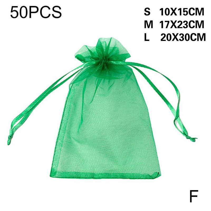 50 DB Szőlő Kerti Hálós zacskók Zöldség Gyümölcs védő Háló zacskók Kártevőirtás Madár elleni hálós zsákok Behúzózsinóros növénytermesztő zsákok