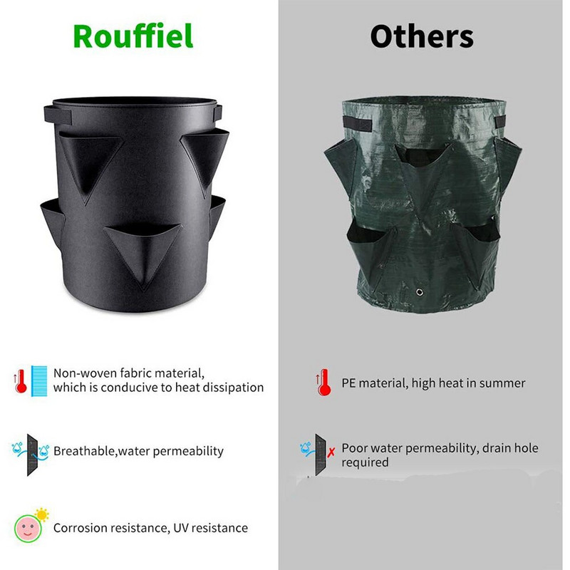 Daugkartinis auginimo maišelis 5/7/10 galonų Braškių pomidorų sodinimo maišeliai Daugkartiniai sodai Balkonai Gėlių žolelių sodintuvas