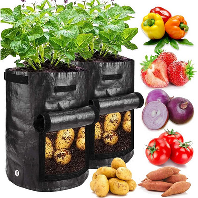 Чанти за отглеждане на картофи Чанти за отглеждане на растения 10 галона Удебелени торби за отглеждане на тежки условия Градинска сеялка за зеленчуци с дръжки