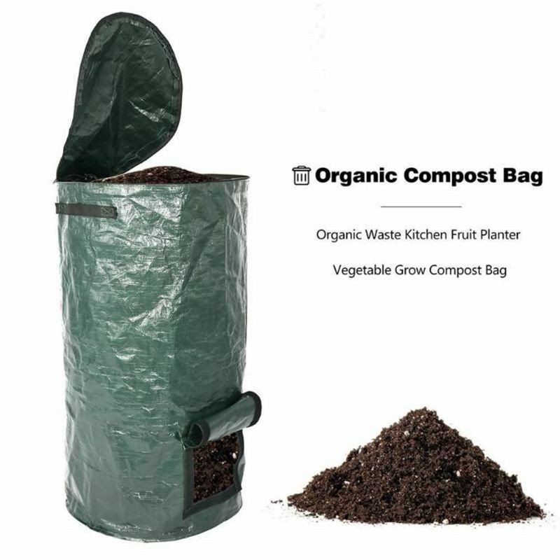B2RF Sac de compost pliabil pentru curte de grădină cu capac Colector de deșeuri de ferment organic de mediu Saci de deșeuri Compost