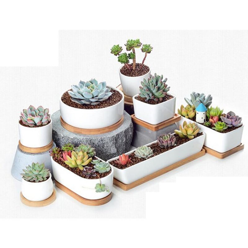 Bambuko apvalūs kvadratiniai dubenys Lėkštės sukulentams Puodai Padėklai Pagrindas Stovas Sodo dekoras Namų dekoravimas Amatai