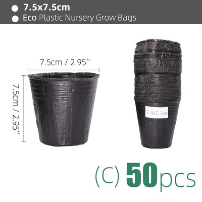 15 méretű PE műanyag ültetési táska Fekete faiskolai cserepek szellőzőnyílásokkal, alkalmas kis nagy kertben virágos gyümölcs-zöldség termesztésre