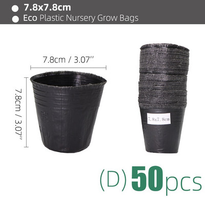 15 méretű PE műanyag ültetési táska Fekete faiskolai cserepek szellőzőnyílásokkal, alkalmas kis nagy kertben virágos gyümölcs-zöldség termesztésre