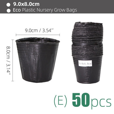 15 méretű PE műanyag ültetési táska Fekete faiskolai cserepek szellőzőnyílásokkal, alkalmas kis nagy kertben virágos gyümölcs-zöldség termesztésre